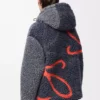 Chaqueta con capucha en mezcla de lana azul marino/naranja