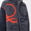 Chaqueta con capucha en mezcla de lana azul marino/naranja