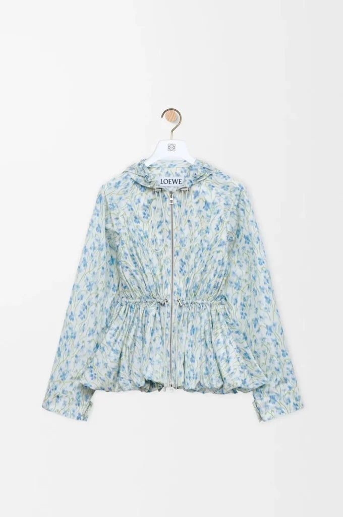 Chaqueta con capucha en tafetán de mezcla de seda Blanco/Azul Chaqueta con capucha en tafetán de mezcla de seda Blanco/Azul