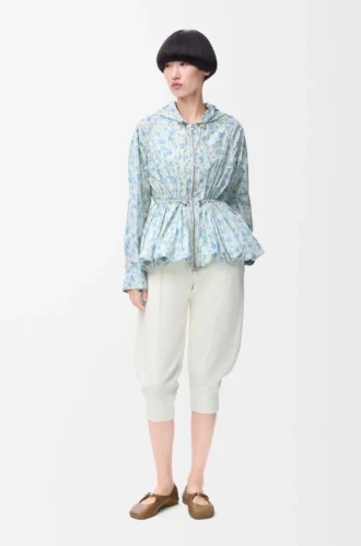 Chaqueta con capucha en tafetán de mezcla de seda Blanco/Azul