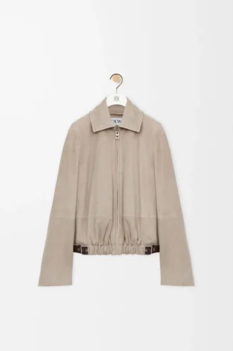 Chaqueta con cinturón de piel de cabra anteada Beige oscuro