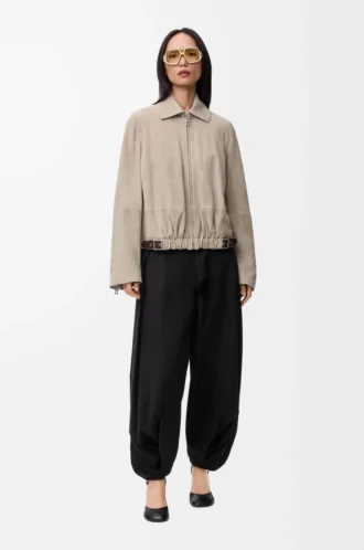 Chaqueta con cinturón de piel de cabra anteada Beige oscuro