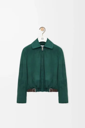Chaqueta con cinturón de piel de cabra anteada Verde