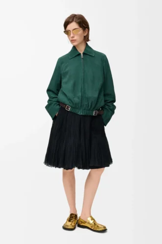 Chaqueta con cinturón de piel de cabra anteada Verde