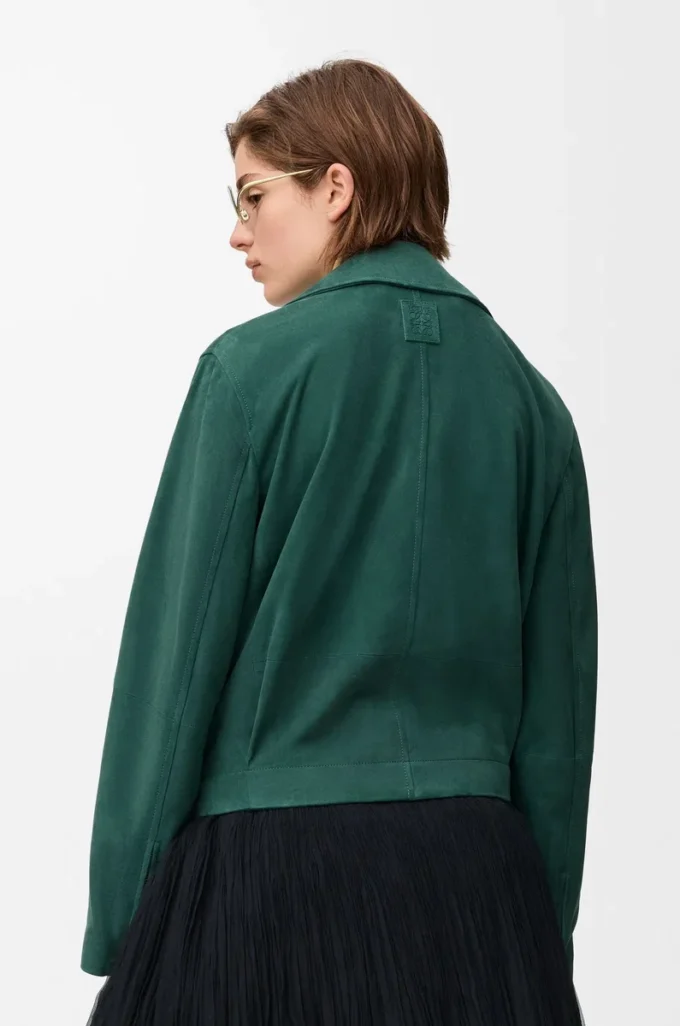 Chaqueta con cinturón de piel de cabra anteada Verde Chaqueta con cinturón de piel de cabra anteada Verde
