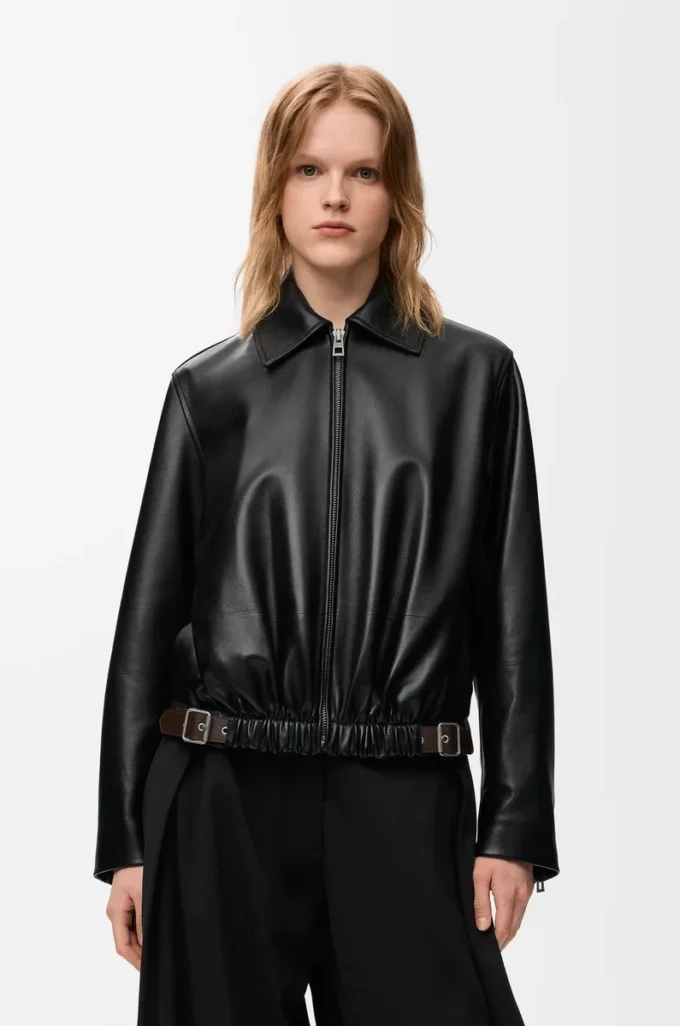 Chaqueta con cinturón de piel de cordero napa negra Chaqueta con cinturón de piel de cordero napa negra
