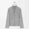 Chaqueta con cremallera de ante de cordero gris claro