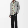Chaqueta con cremallera de ante de cordero gris claro