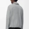 Chaqueta con cremallera de ante de cordero gris claro
