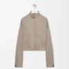 Chaqueta con cremallera de lana y cachemira, color beige jaspeado