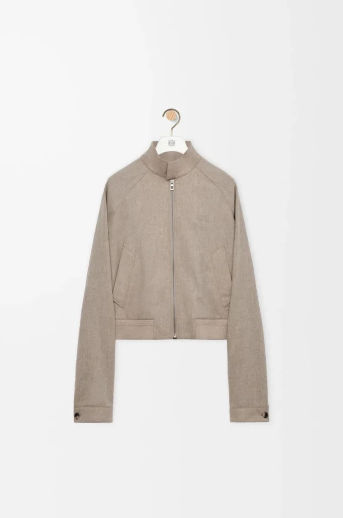 Chaqueta con cremallera de lana y cachemira, color beige jaspeado