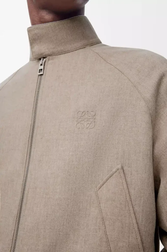Chaqueta con cremallera de lana y cachemira, color beige jaspeado