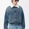 Chaqueta con cremallera en denim azul. Chaqueta con cremallera en denim azul.