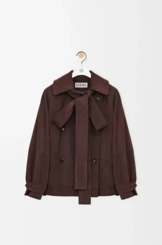 Chaqueta con lazo en piel de cabra anteada Marrón