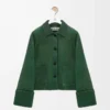 Chaqueta con puños vueltos de piel de cordero napa verde oscuro Chaqueta con puños vueltos de piel de cordero napa verde oscuro