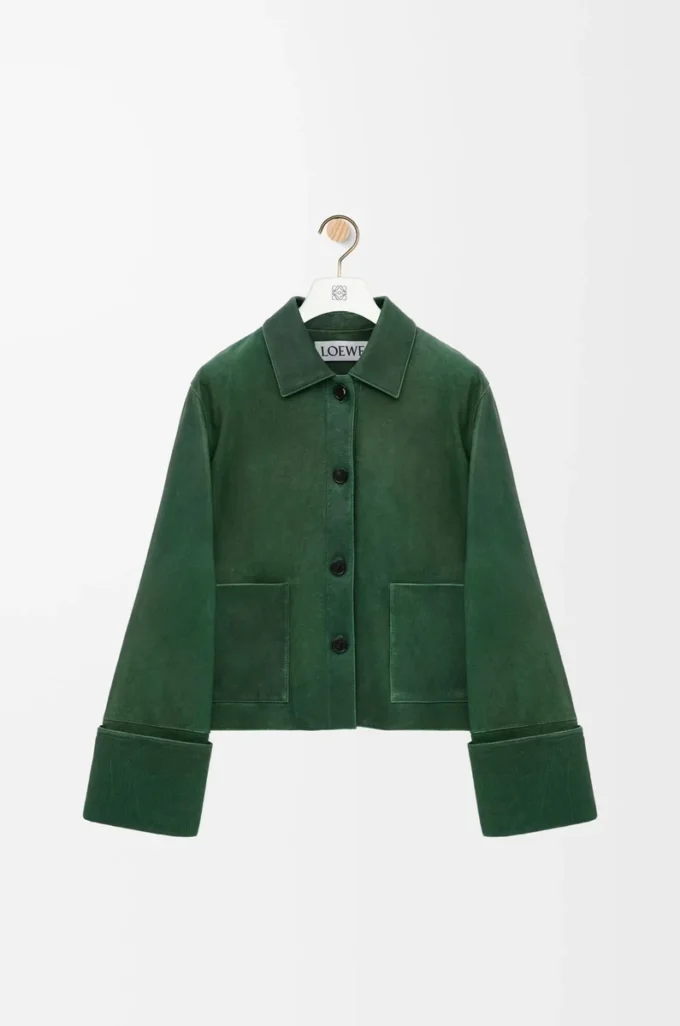 Chaqueta con puños vueltos de piel de cordero napa verde oscuro Chaqueta con puños vueltos de piel de cordero napa verde oscuro
