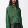 Chaqueta con puños vueltos de piel de cordero napa verde oscuro Chaqueta con puños vueltos de piel de cordero napa verde oscuro