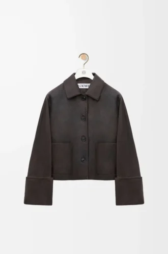 Chaqueta con solapas en piel de cordero napa Marrón