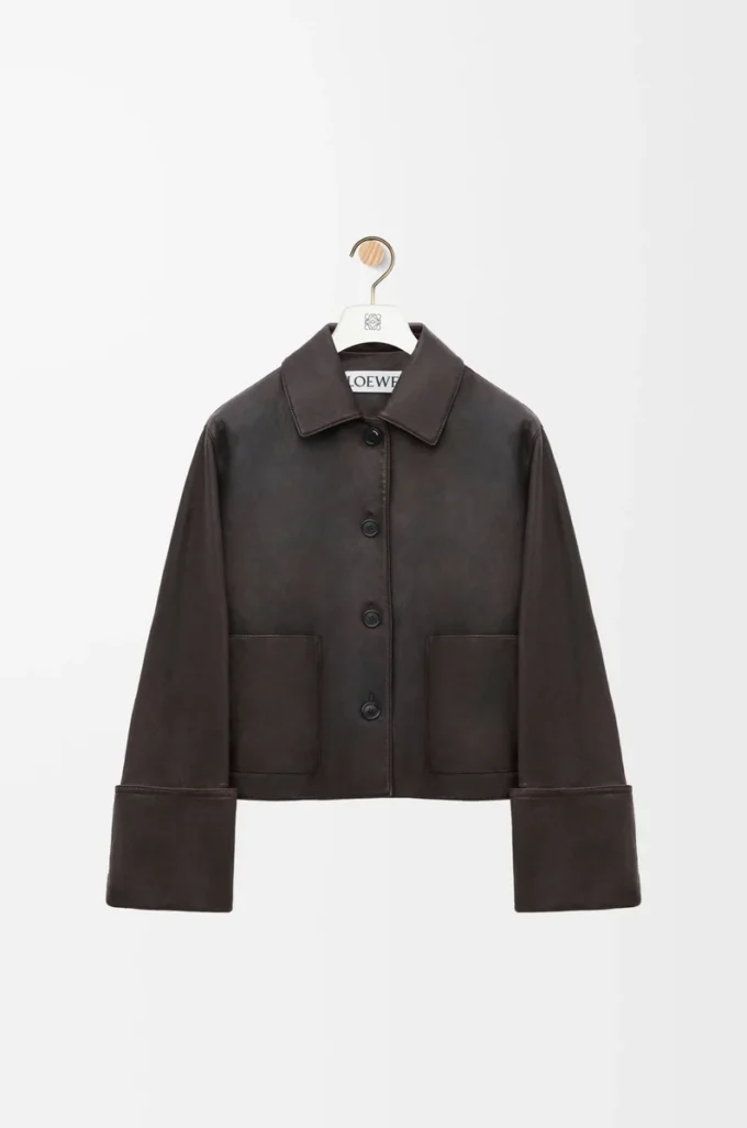 Chaqueta con solapas en piel de cordero napa Marrón Chaqueta con solapas en piel de cordero napa Marrón
