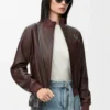 Chaqueta corta de piel de cordero napa marrón Chaqueta corta de piel de cordero napa marrón