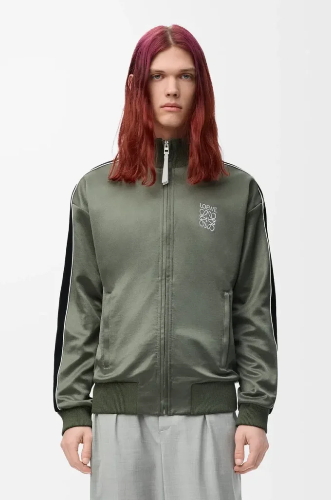 Chaqueta de chándal en jersey técnico verde caqui Chaqueta de chándal en jersey técnico verde caqui