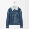 Chaqueta de piel de oveja Blanca/Azul índigo