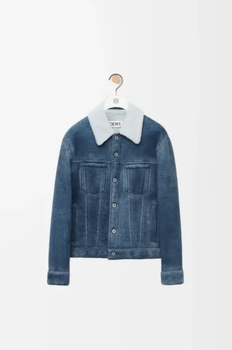 Chaqueta de piel de oveja Blanca/Azul índigo