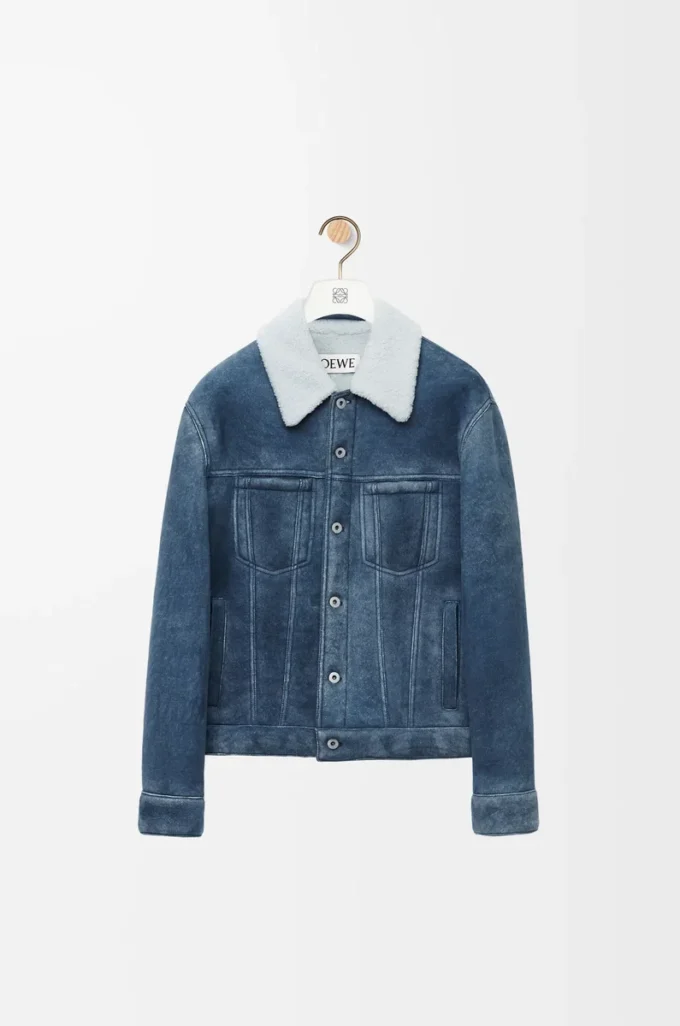 Chaqueta de piel de oveja Blanca/Azul índigo