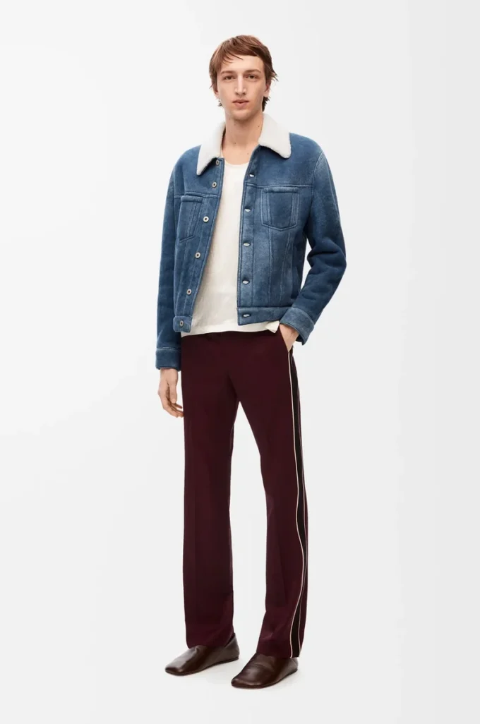 Chaqueta de piel de oveja Blanca/Azul índigo