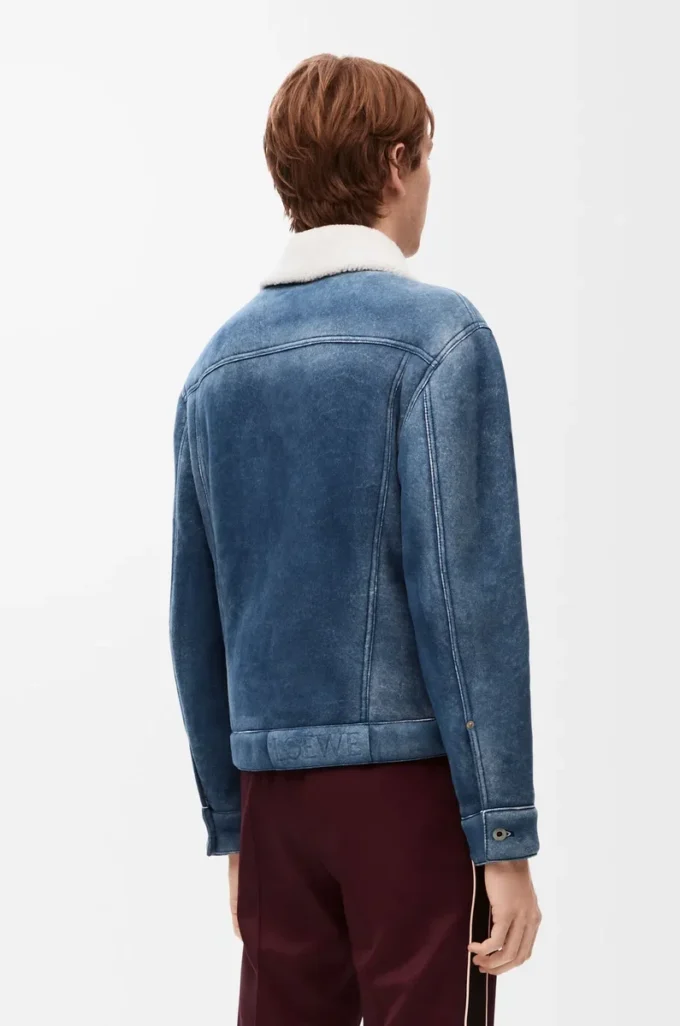 Chaqueta de piel de oveja Blanca/Azul índigo