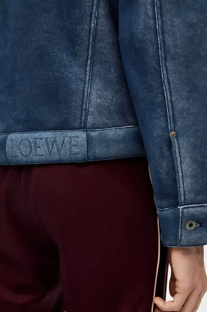 Chaqueta de piel de oveja Blanca/Azul índigo