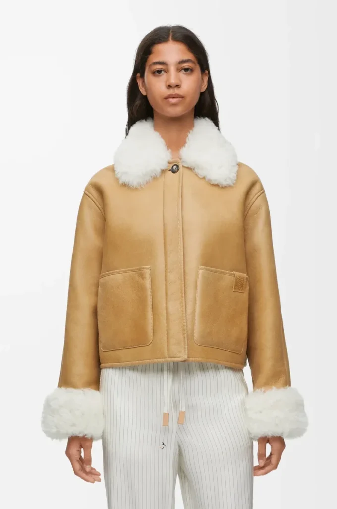 Chaqueta de piel de oveja blanca/dorada Chaqueta de piel de oveja blanca/dorada