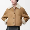 Chaqueta de piel de oveja camel Chaqueta de piel de oveja camel