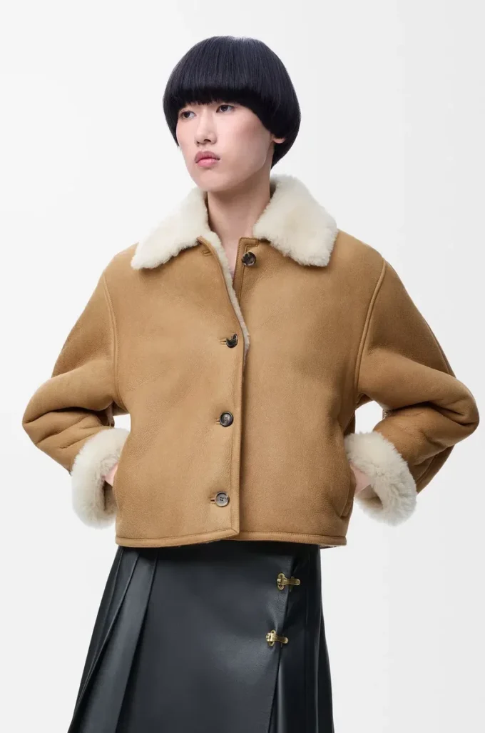 Chaqueta de piel de oveja camel Chaqueta de piel de oveja camel