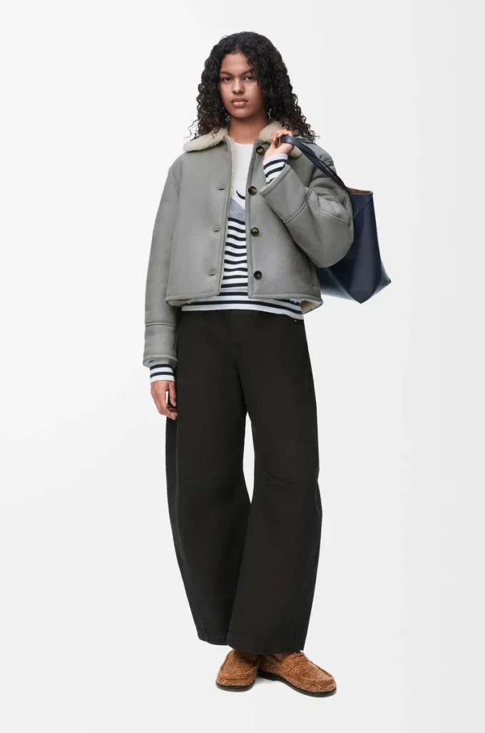 Chaqueta de piel de oveja gris Chaqueta de piel de oveja gris