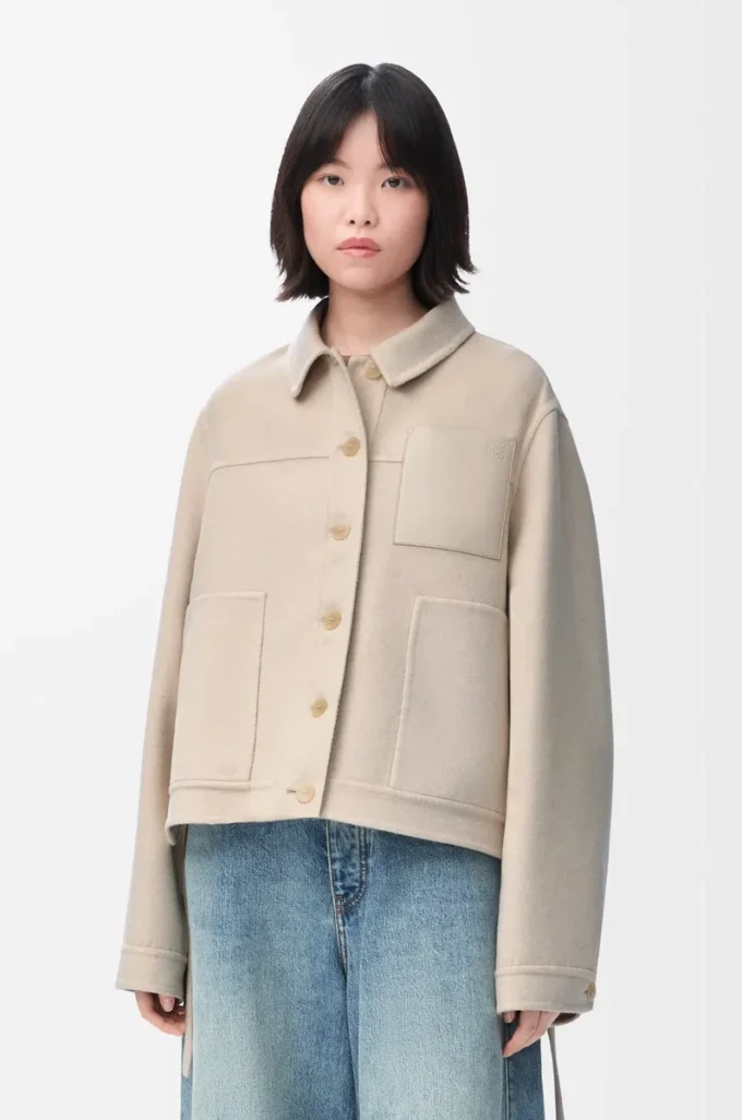 Chaqueta de trabajo de lana y cachemira Beige claro jaspeado
