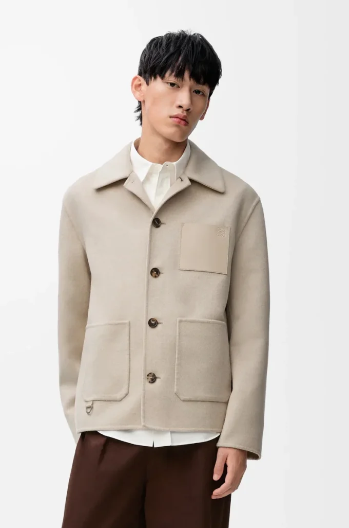 Chaqueta de trabajo de lana y cachemira Light Beige Melange