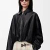 Chaqueta drapeada de piel de cordero napa. Negro Chaqueta drapeada de piel de cordero napa. Negro