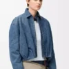Chaqueta drapeada en denim azul índigo Chaqueta drapeada en denim azul índigo