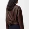 Chaqueta drapeada en piel de cordero napa marrón chocolate Chaqueta drapeada en piel de cordero napa marrón chocolate