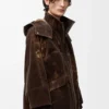 Chaqueta en tejido técnico flocado Marrón chocolate Chaqueta en tejido técnico flocado Marrón chocolate