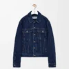 Chaqueta híbrida de denim y piel de becerro napa. Denim crudo