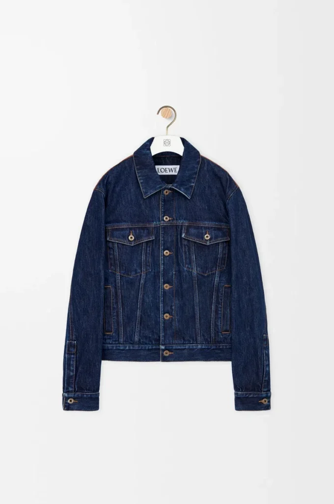 Chaqueta híbrida de denim y piel de becerro napa. Denim crudo
