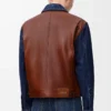 Chaqueta híbrida de denim y piel de becerro napa. Denim crudo