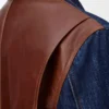 Chaqueta híbrida de denim y piel de becerro napa. Denim crudo