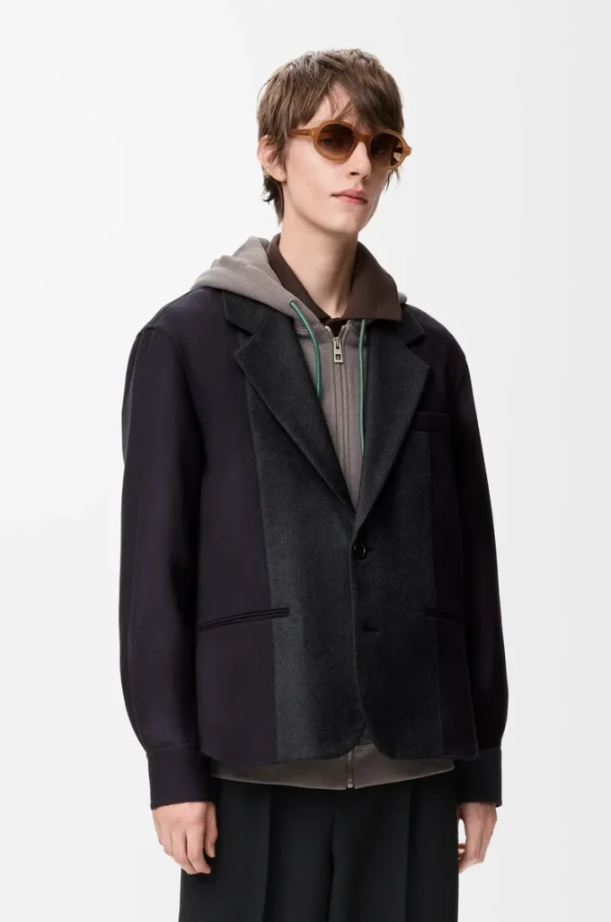 Chaqueta híbrida de lana azul marino/gris Chaqueta híbrida de lana azul marino/gris