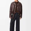 Chaqueta motera abullonada en piel de cordero napa Marrón oscuro Chaqueta motera abullonada en piel de cordero napa Marrón oscuro