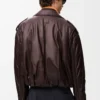 Chaqueta motera abullonada en piel de cordero napa Marrón oscuro Chaqueta motera abullonada en piel de cordero napa Marrón oscuro