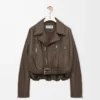 Chaqueta motera de piel de cordero napa verde caqui Chaqueta motera de piel de cordero napa verde caqui