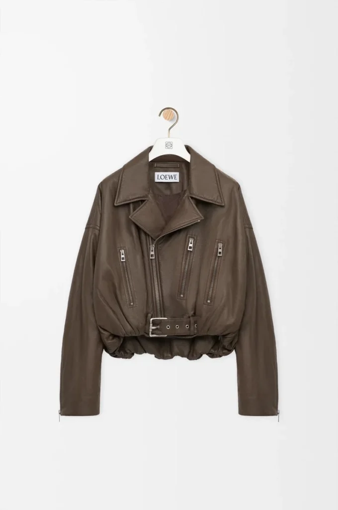 Chaqueta motera de piel de cordero napa verde caqui Chaqueta motera de piel de cordero napa verde caqui